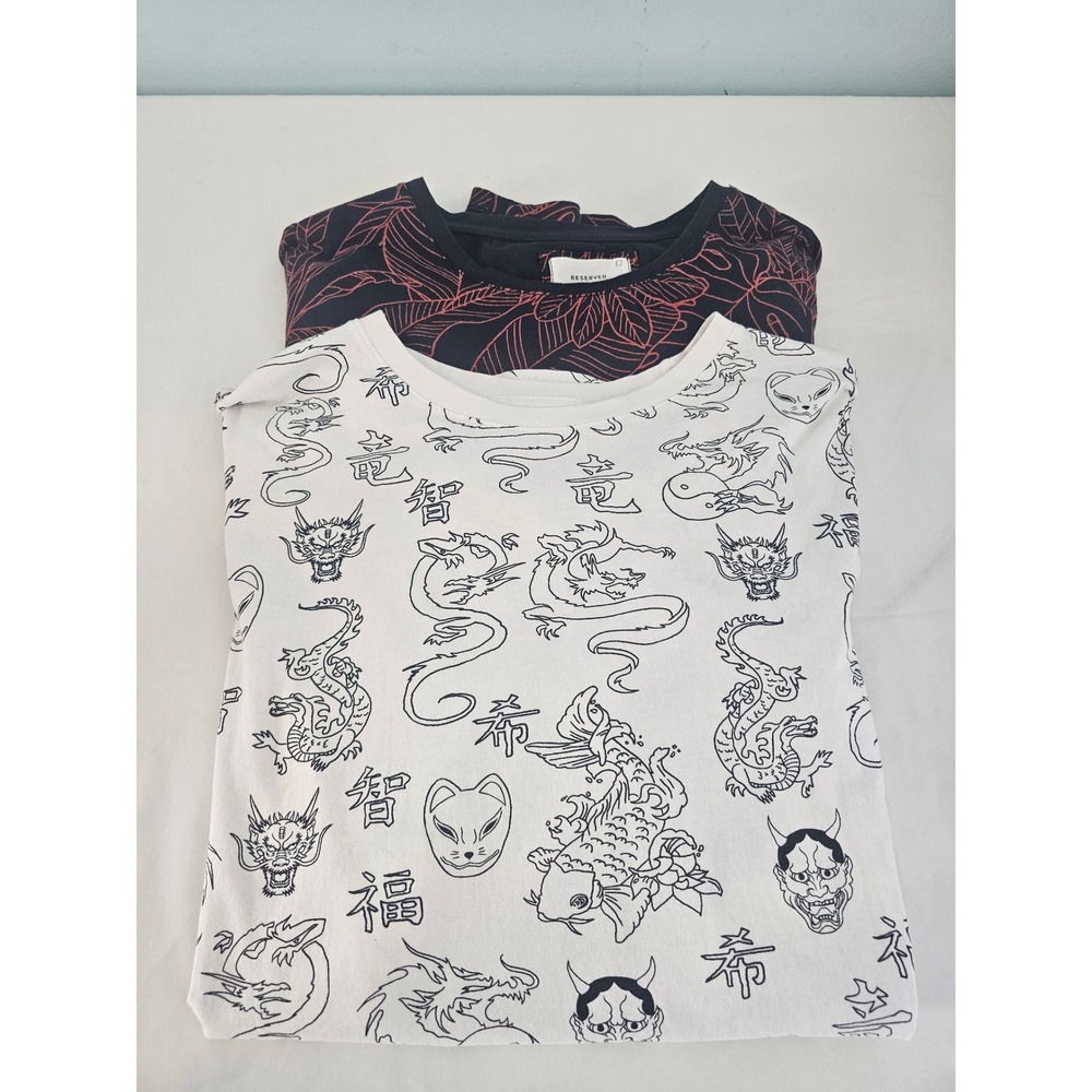 Japanese Graphic Reserved 2  T-Shirt Set Men XXL White Black Dragon Koi Hannya